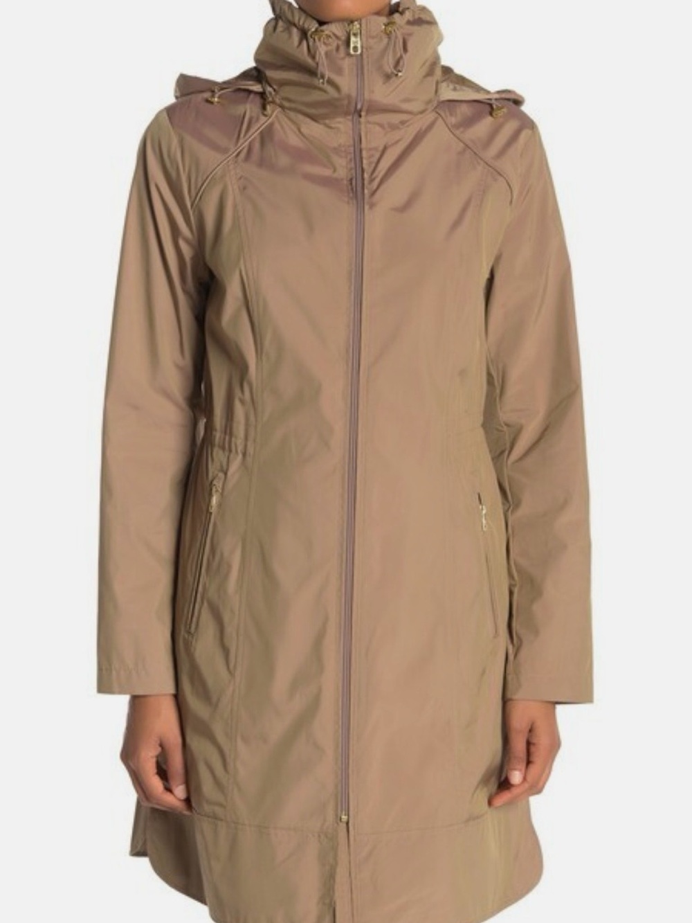 Cole Haan Taupe Hooded Lightweight Rain Coat